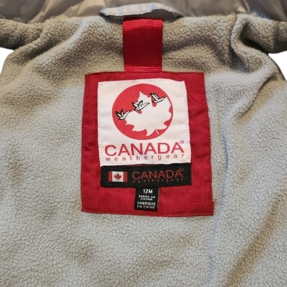 Canada Weathergear Infant Baby Gray Zip Up Puffer Vest, Size 12 months